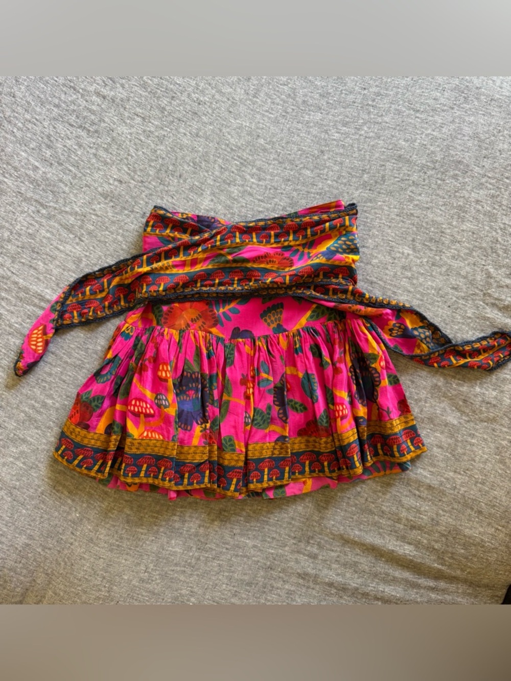 FARM Rio Pink Multicolor Mini Skirt with Waist Sash